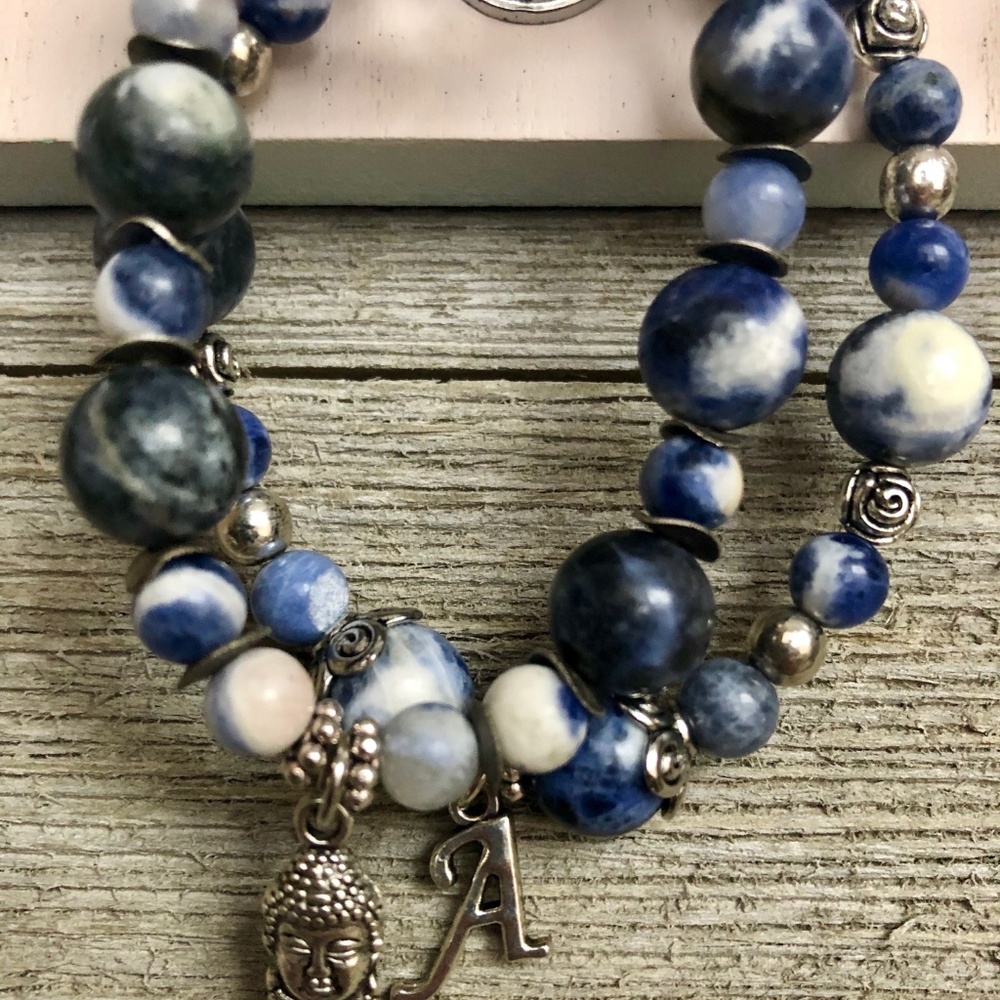 Gemstone Beaded Charm Bracelet Buddha Initial - Picture 4 of 7